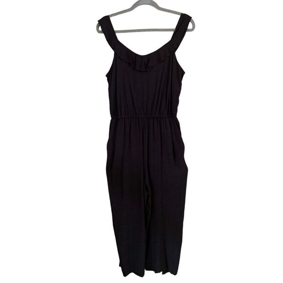 LOFT Ruffle Neck Mixed Media Jumpsuit - Picture 4 of 8